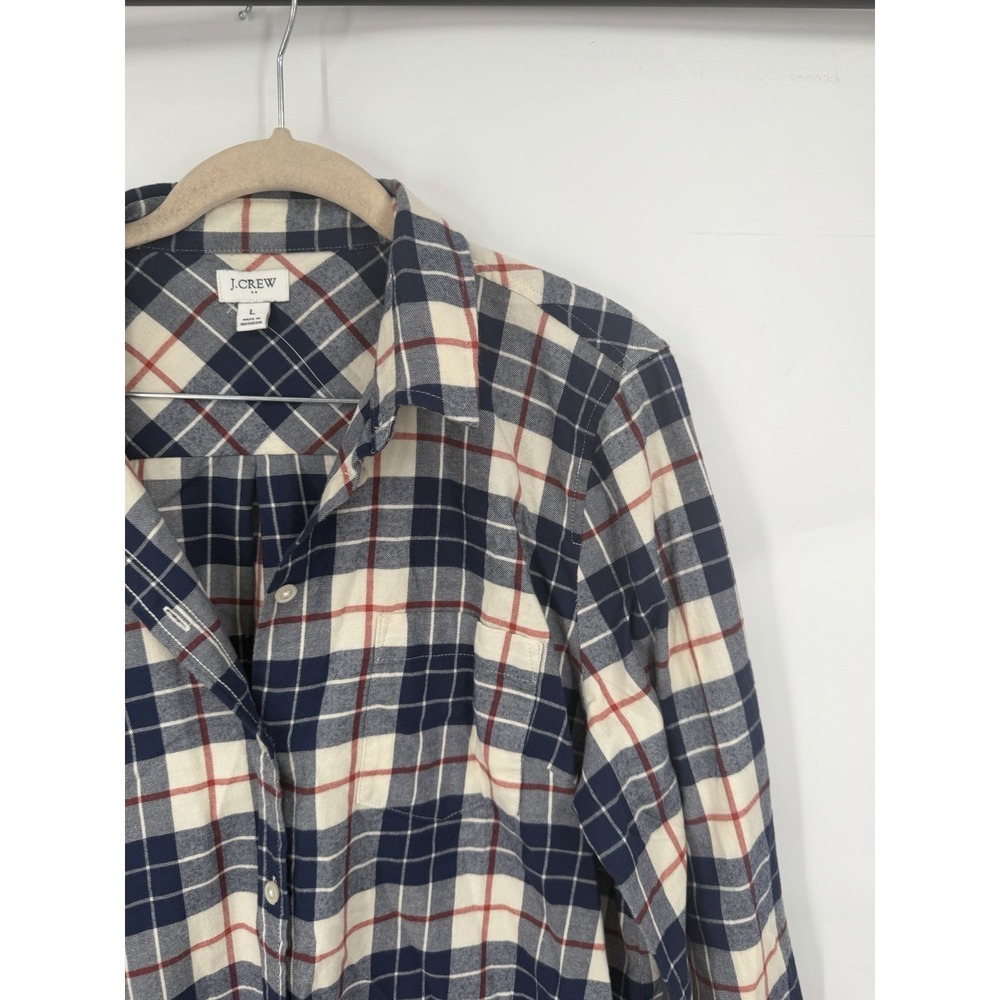 J. Crew‎ Factory Button Front Plaid Flannel Shirt Women L Blue Western Preppy - Picture 8 of 9